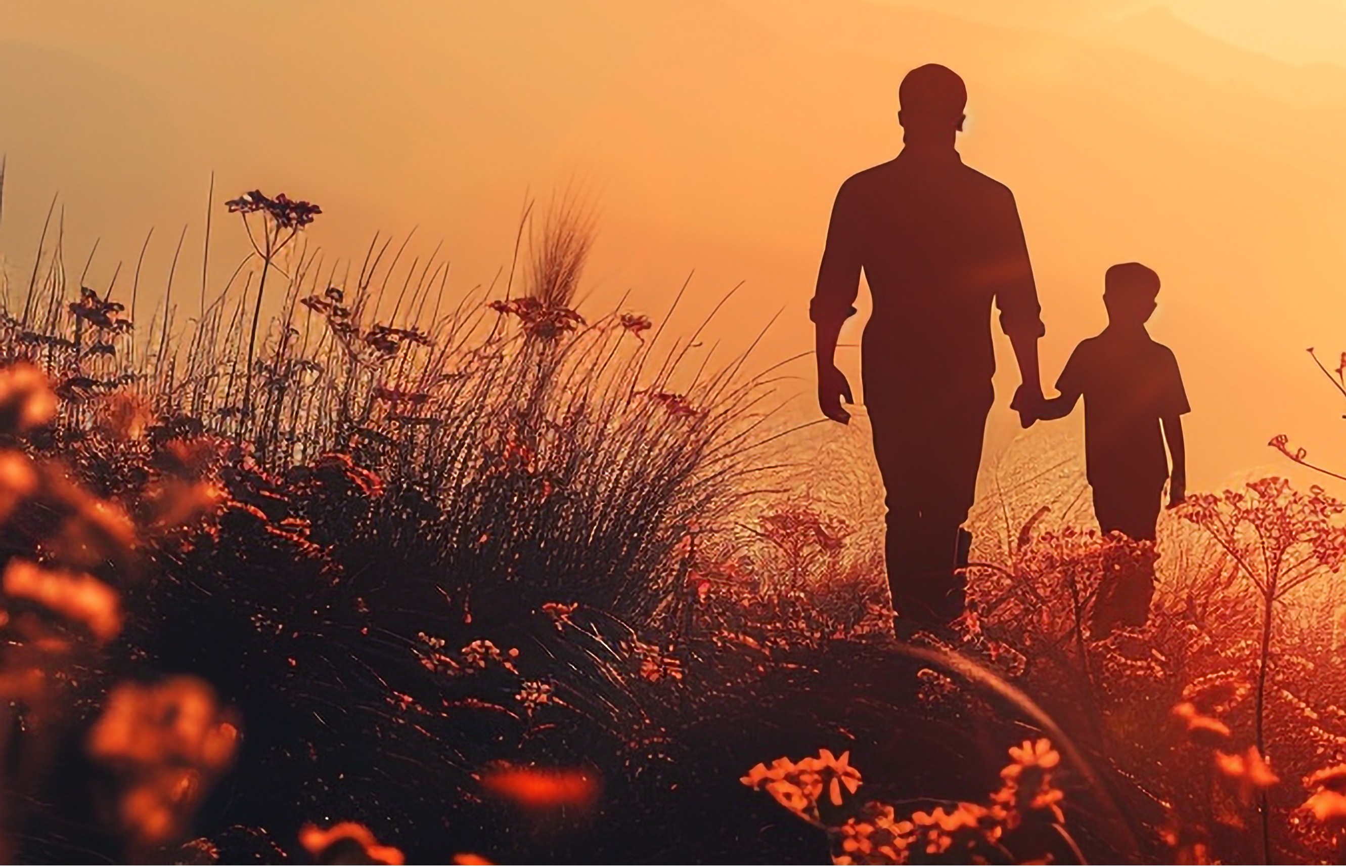 Shadow outline of a parent walking holding hands with a child