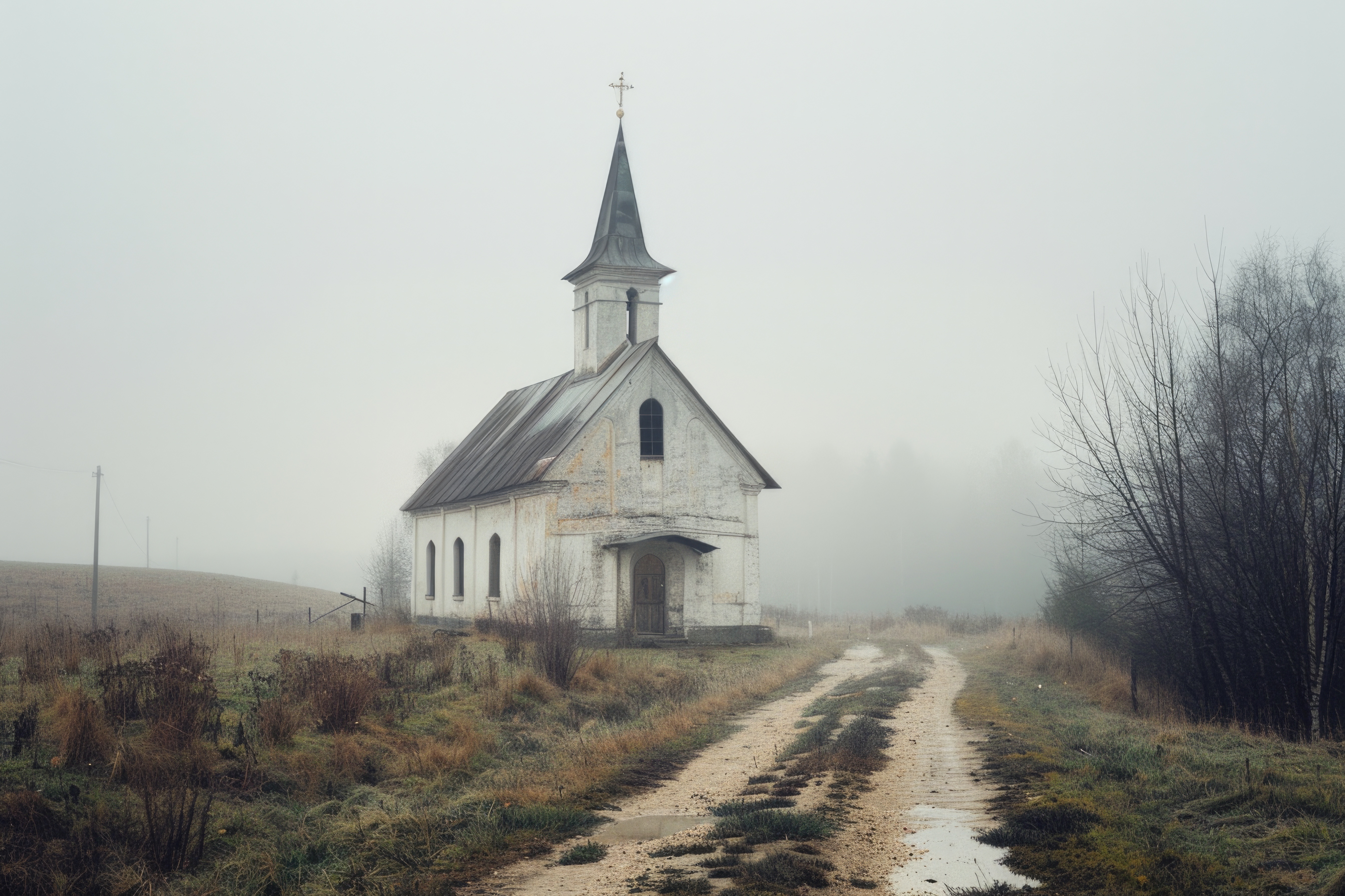 Idealized country church with steeple