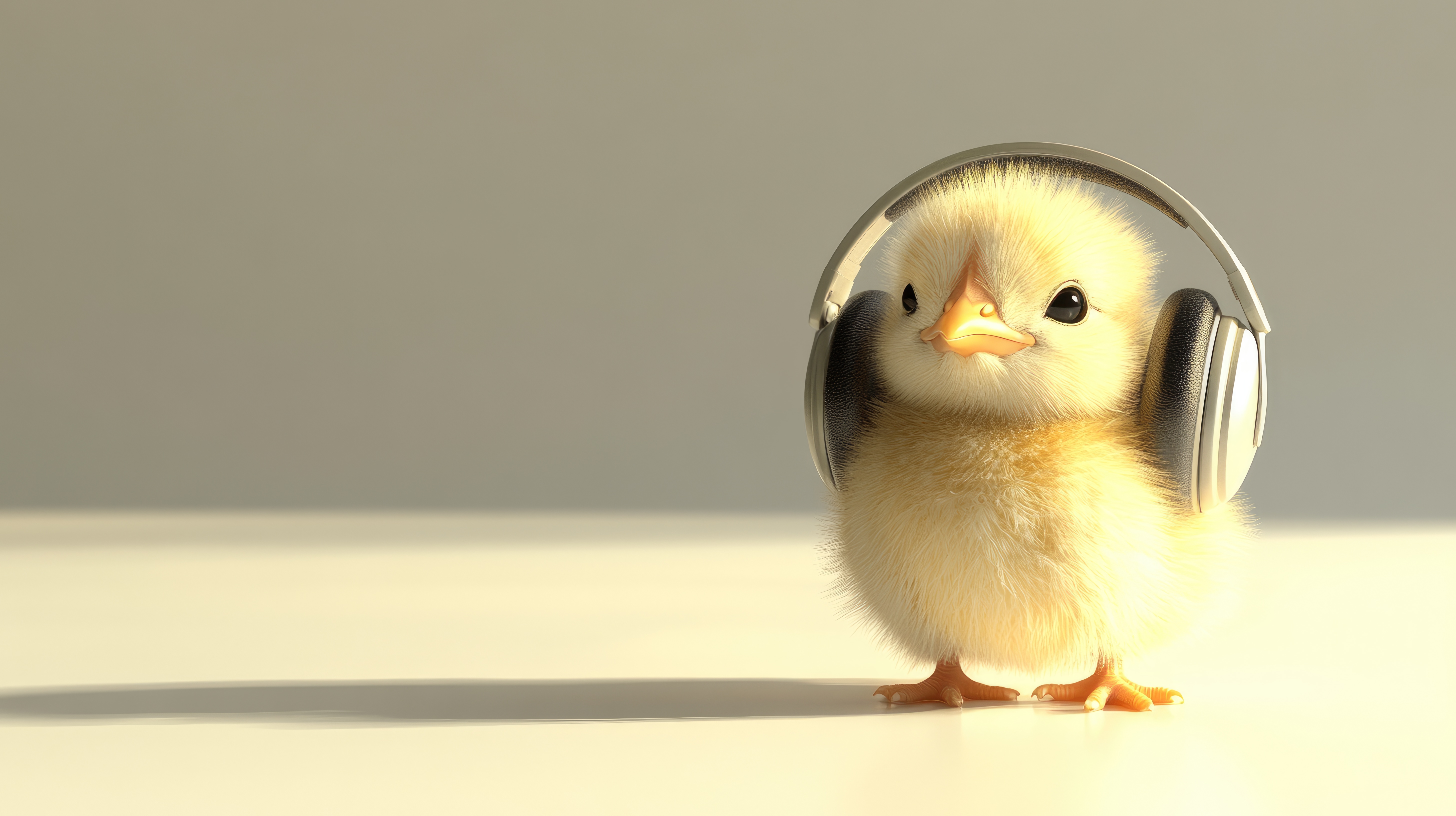 baby chick wearing noise canceling headphones